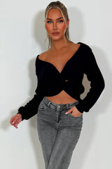 long sleeve twist front knitted jumper cropped styledup womens