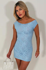 sky blue backless lace mini dress styledup