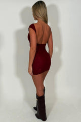 burgundy lace mini dress backless 