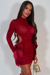 red lace cut out bow detail playsuit festival rave night out outfit