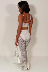flared lace white trousers and top co ord set styledup fashion