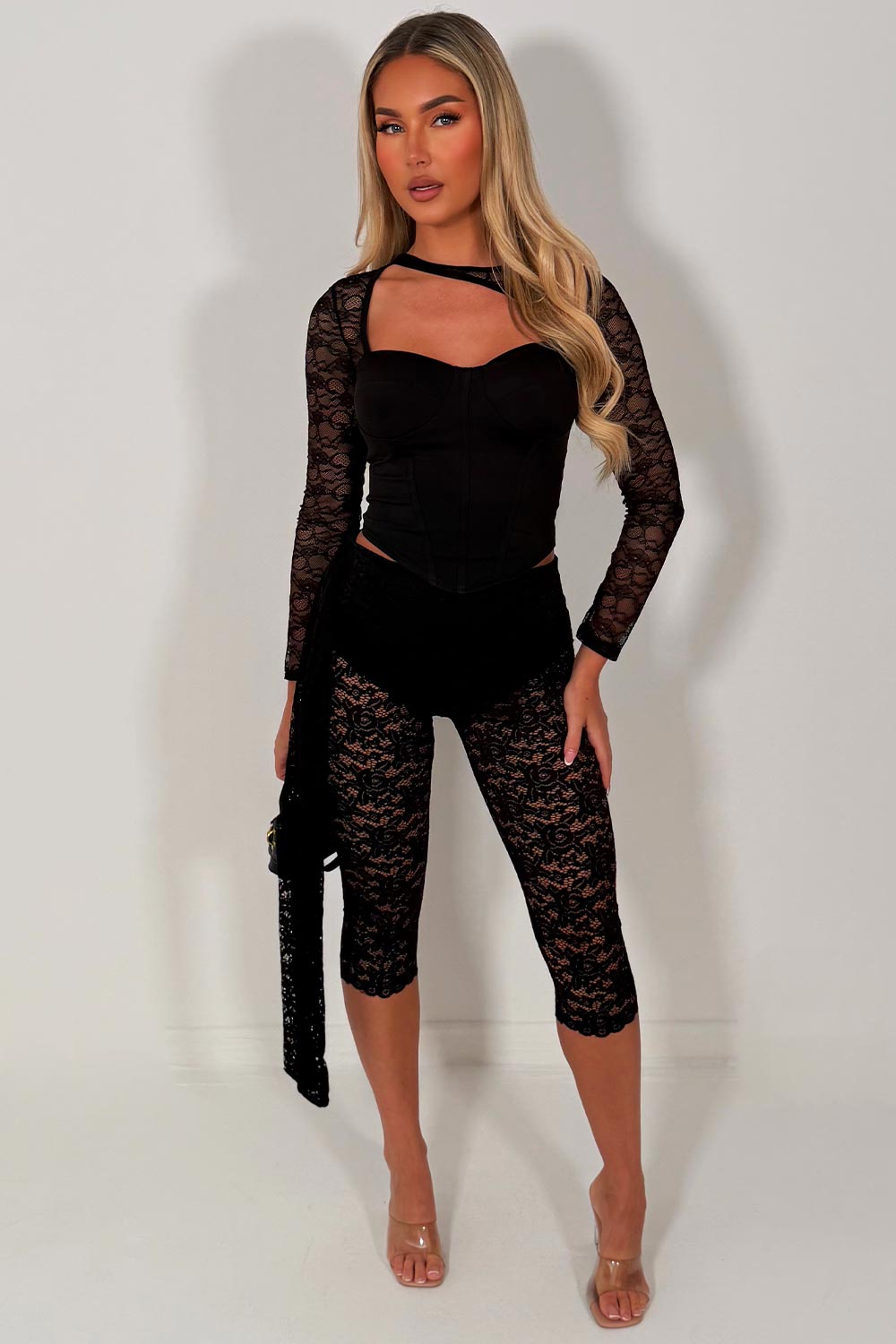 black 3/4 lace trouser festival summer holidays going out occasion night out outfit y2k styledup fashion uk