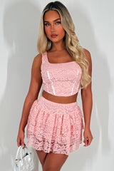 lace frilly ruffle mini skirt and top co ord set red festival outfit