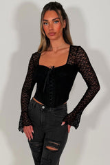 womens black long sleeve corset top occasion outfit styledup 