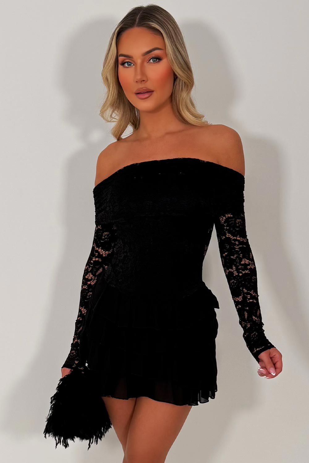 black long sleeve lace playsuit summer holiday outfit night out occasion dresses uk styledup 