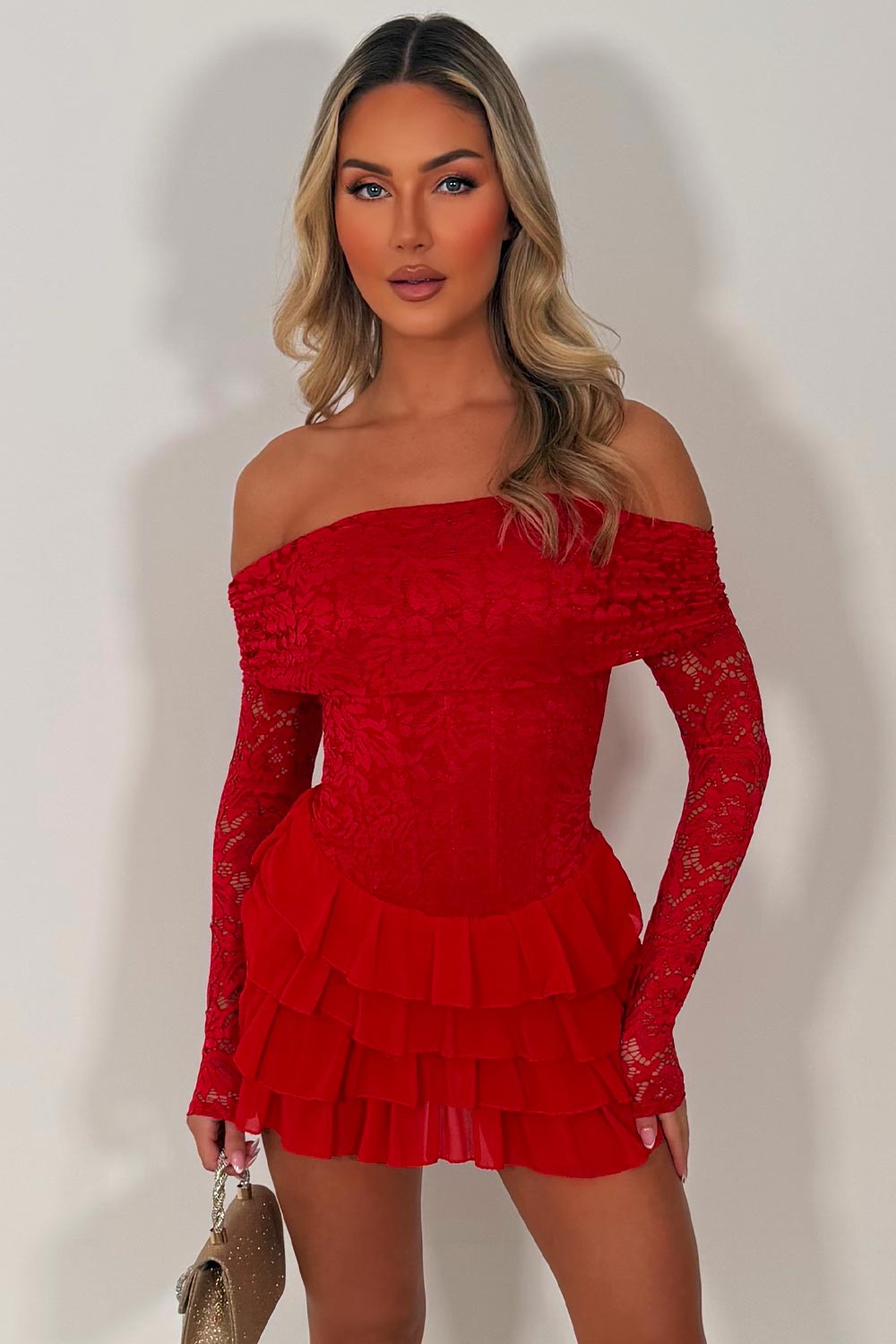 womens long sleeve lace playsuit outcast outfits occasion dress red