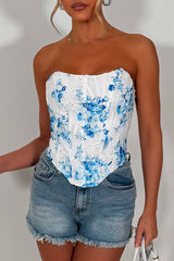 white floral corset top with tie up back festival holiday going out top styledup uk