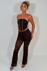 womens brown lace top and trousers co ord christmas party outfit styledup uk