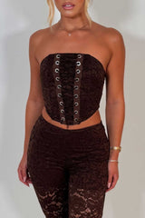brown lace trousers and corset top two piece outfit styledup uk
