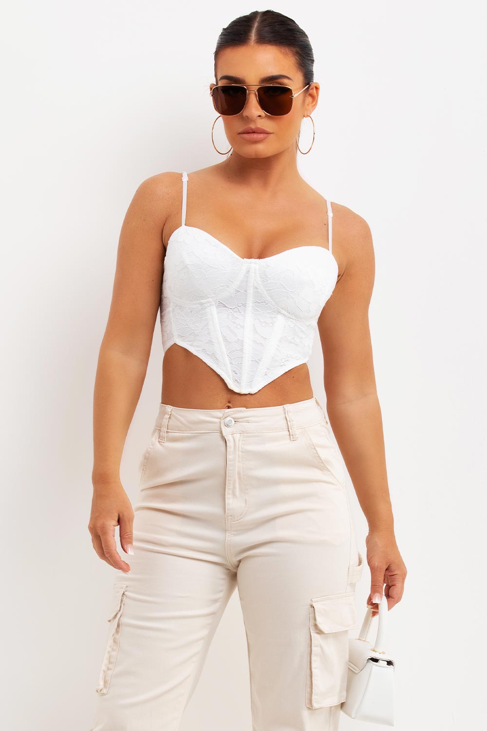 Women's White Lace Up Back Corset Top –