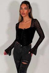 womens long lace sleeves black corset top going out outfit day drinks date night festival outfit styledup 