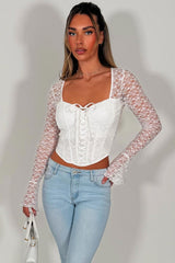 womens long lace sleeves white corset top going out outfit day drinks date night festival outfit styledup 