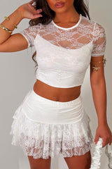 lace crop top and ruffle frilly festival skort co ord summer holiday going out outfit set white styledup whitefox uk