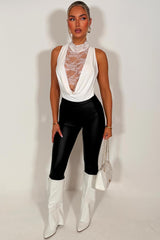 white high neck lace cowl neck bodysuit top styledup 