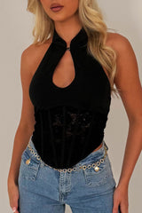 cut out corset crop top with straps black 