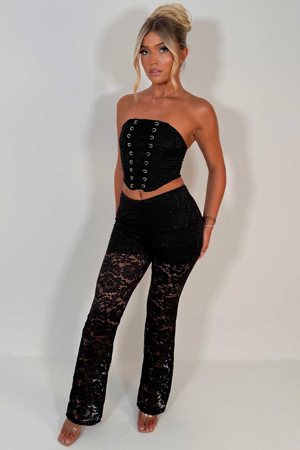 womens lace trousers and corset top co ord set styledup uk