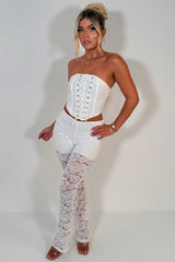 white lace trousers and corset top two piece outfit styledup uk