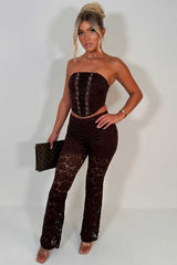 brown corset top and lace trousers two piece christmas party outfit night out festival rave clothes uk styledup