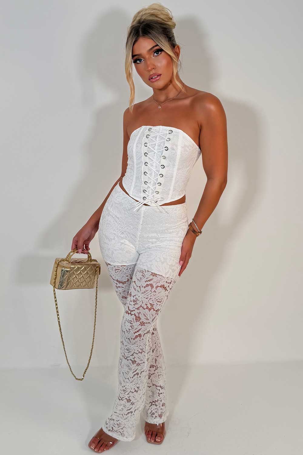 white lace trousers and corset top co ord set night out christmas party outfit uk