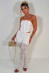 white lace trousers and corset top co ord set night out christmas party outfit uk
