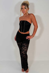 womens black lace top and trousers co ord christmas party outfit styledup uk