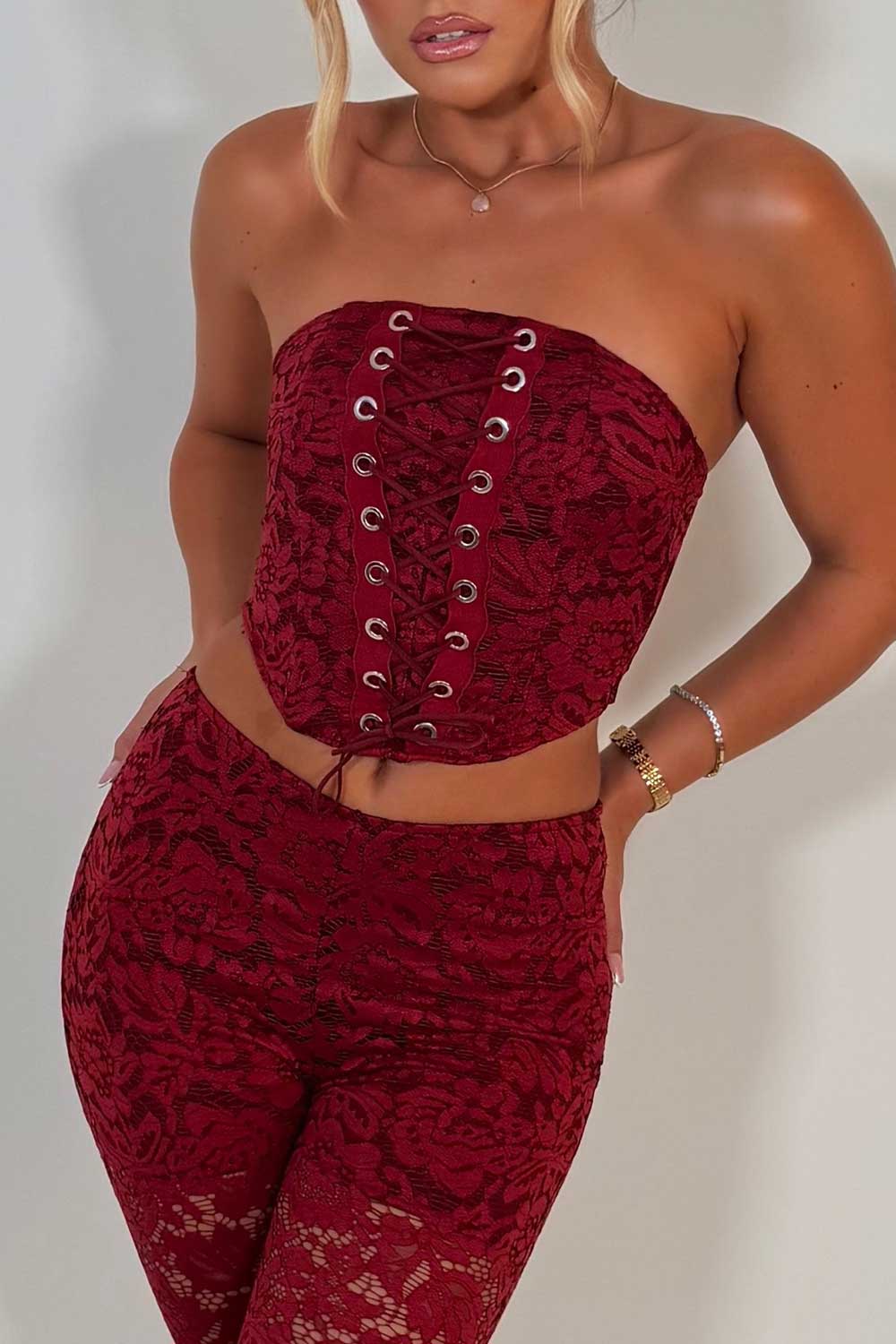lace trousers and corset top two piece matching outfit styledup uk 