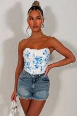 white floral corset top with tie back goiong out festival crop top styledup uk 