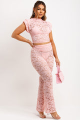 pink lace top and trousers set summer festival outfit