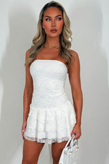 bandeau lace dress with ruffle frilly hem christmas party outfit styledup