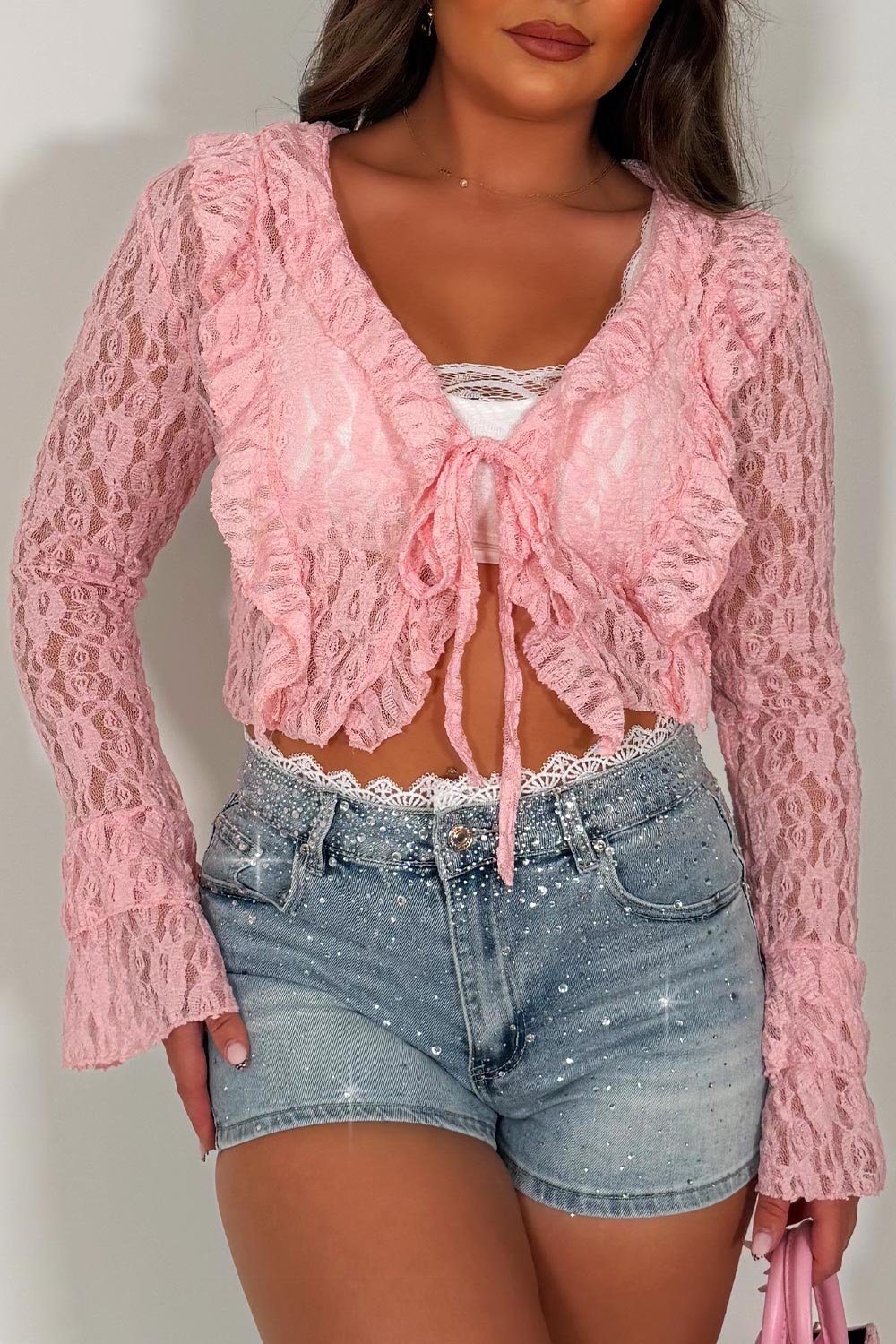 lace long sleeve ruffle top summer holiday outfit for womens styledup uk