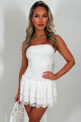 lace ruffle frilly bandeau dress christmas party outfit styledup
