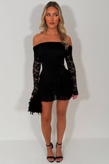 black lace playsuit with long sleeves festival rave outfit holiday clothes styledup uk