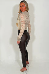 fur collar and cuff long sleeve lace top with plunging neckline styledup 