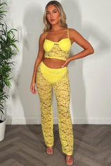 womens festival lace trousers and top co ord set yellow