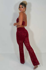 burgundy lace trousers and corset top co ord night out festival rave christmas party outfit uk