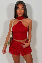 red lace skort and crop top two piece co ord festival summer holiday rave outfit styledup uk