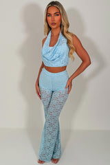 lace flared trousers sky blue styledup fashion