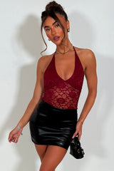 halter lace faux leather mini dress christmas party outfit styledup 