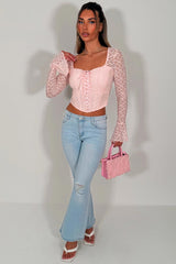 womens long lace sleeves pink corset top date night festival outfit styledup 