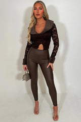 fur collar and cuff long sleeve lace top with plunging neckline styledup 