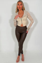 faux fur collar and cuff long sleeve lace top styledup 