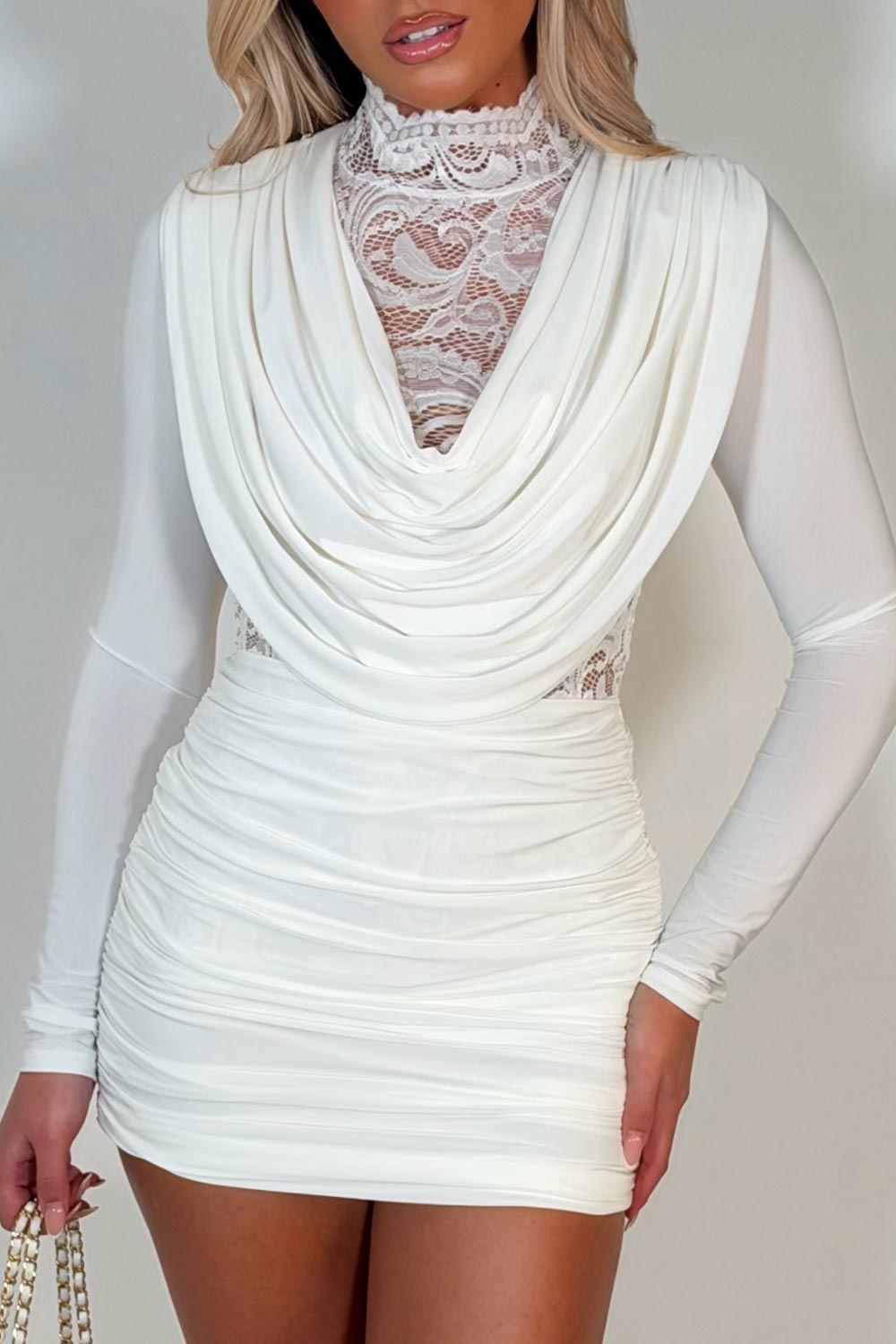 womens white long sleeve mini dress with lace back long sleeves styledup