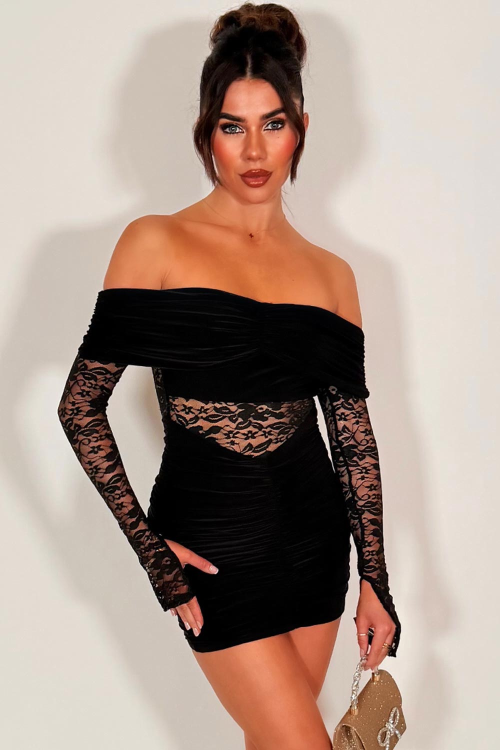 long sleeve lace mini dress off the shoulder christmas party outfit 