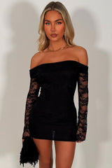 womens black long sleeve lace dress uk off shoulder uk white fox