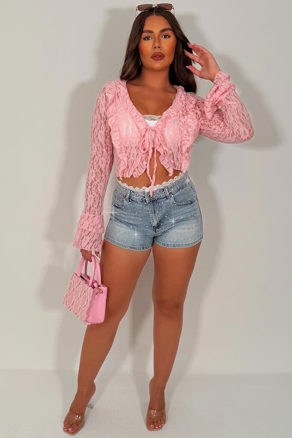 long sleeve ruffle frilly lace top summer holiday outfit styledup uk