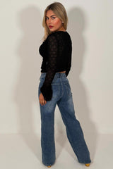 frilly ruffle long sleeve top with gold buttons for womens summer holiday clothes styledup uk 