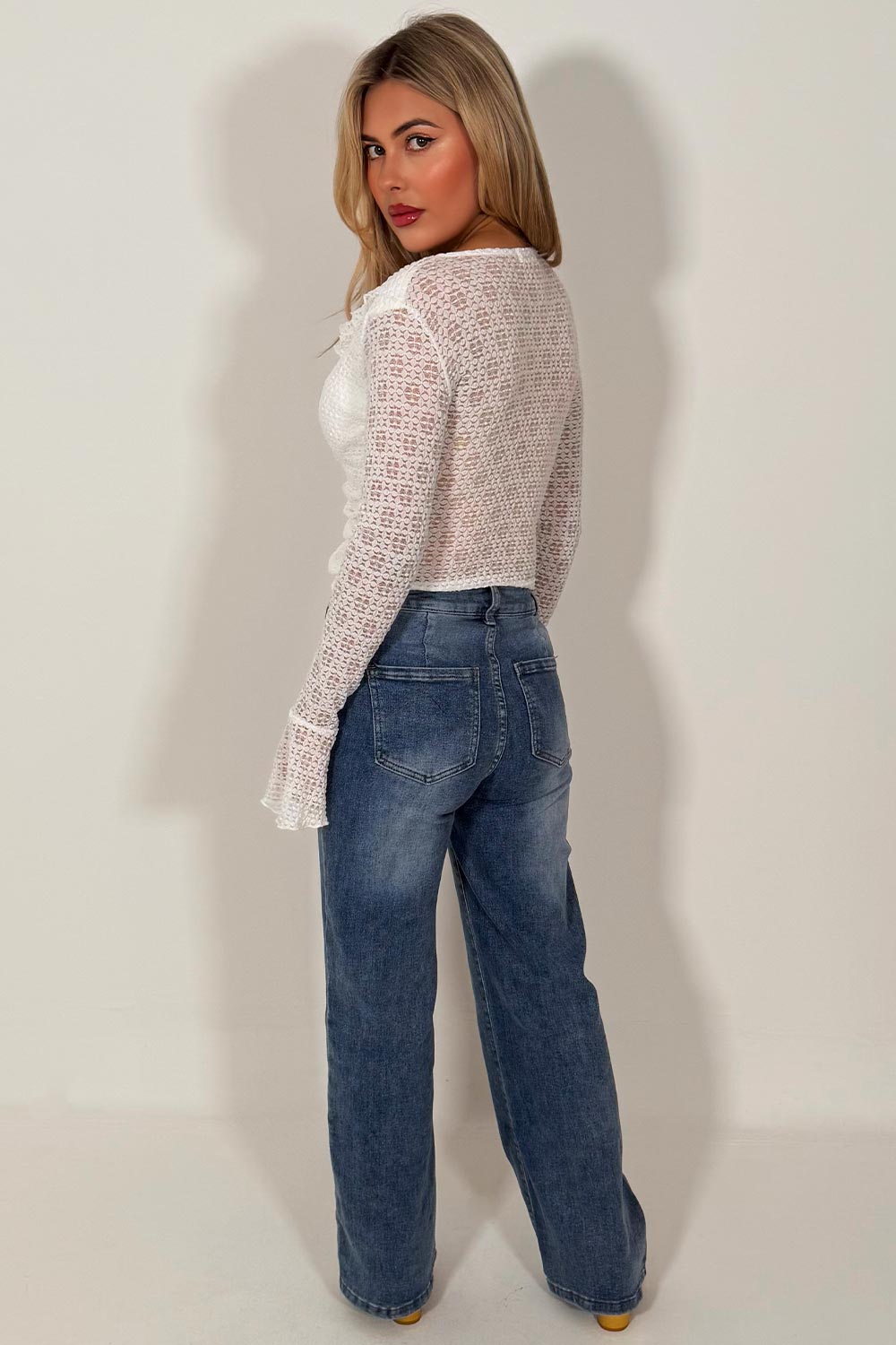 ruffle frilly long sleeve top with gold buttons summer holiday outfit styledup uk 