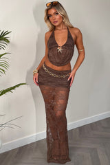lace backless halterneck top and maxi skirt co ord set styledup uk