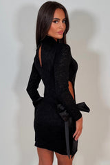 lace playsuit dress with long sleeves cut out bow detail night out festival rave outfit styledup uk