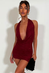 mini lace dress with plunging cowl halter neck backless styledup